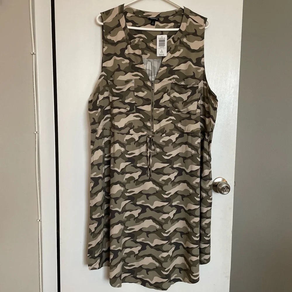 Torrid Sleeveless Zip Front Camo Shirt Dress - Sizes 1X & 2X - Picture 3 of 16